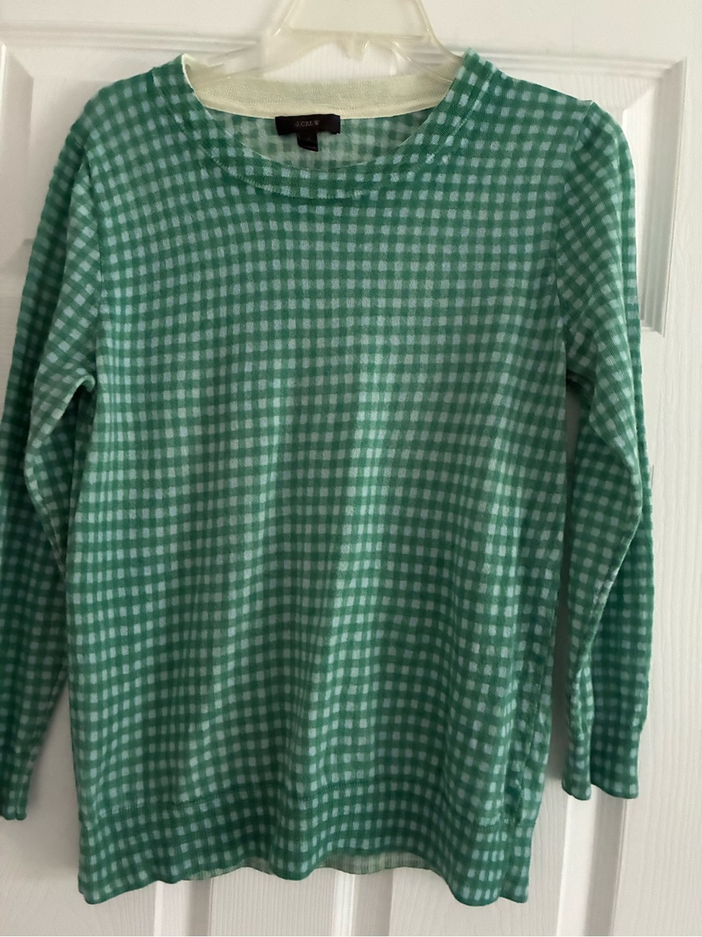 J.Crew Green Gingham Merino Wool Tippi Sweater XL (Fits Like M/L)
